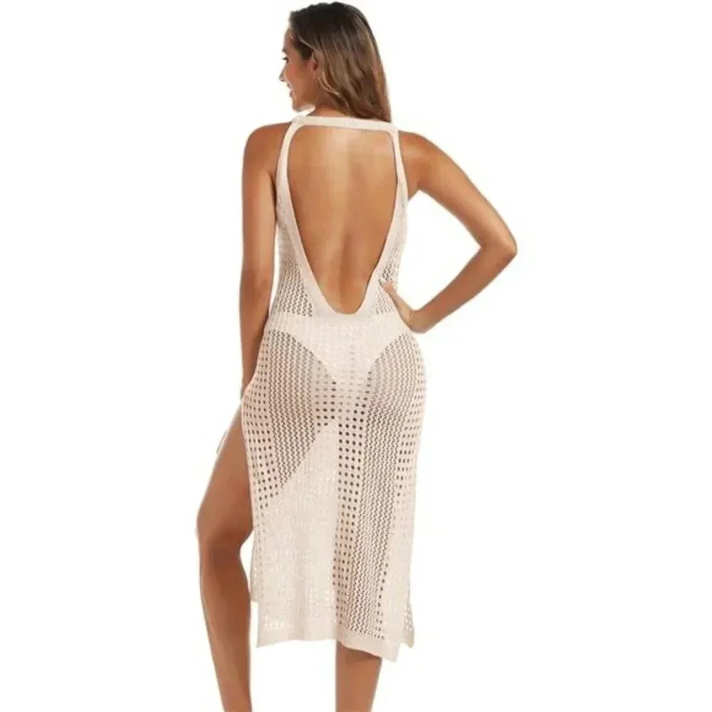 Crochet Swimsuit Cover Up for Women Knit Swim Coverup Long Hollow Out Bathing